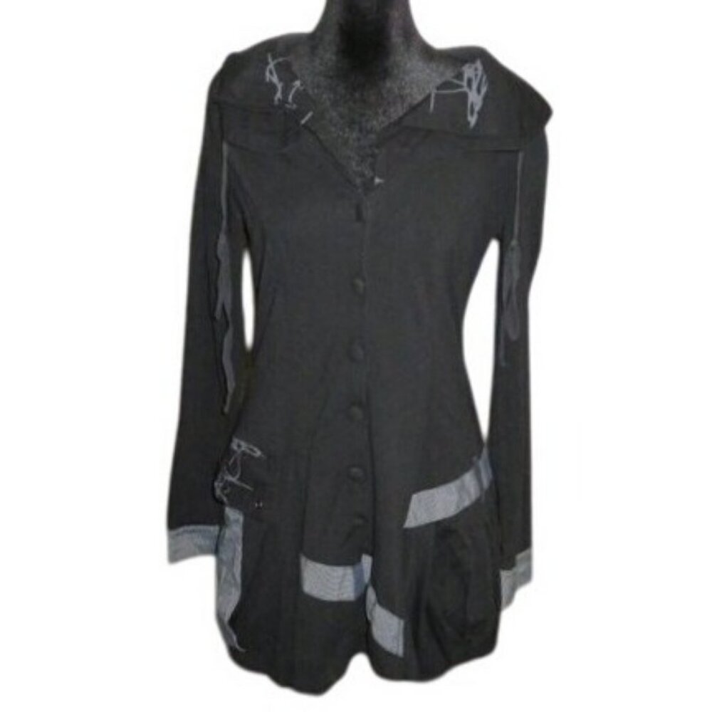 DZHavael Couture France Victorian Button Up Tunic Jacket Black & Gray Size Small